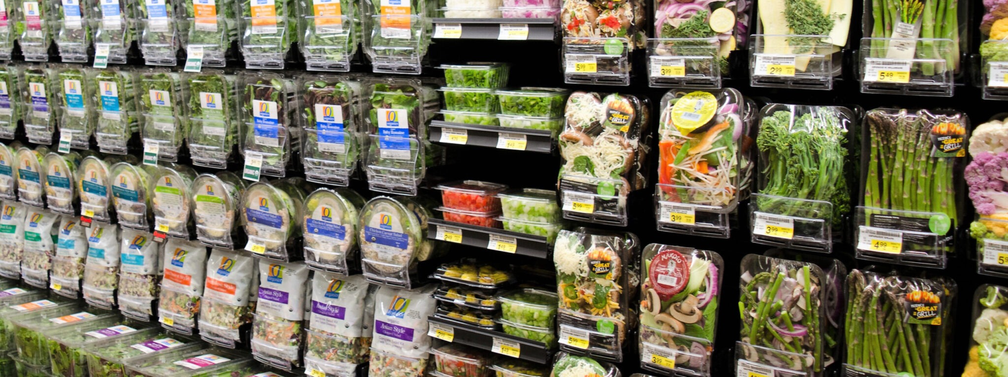 Salad on shelves in the store