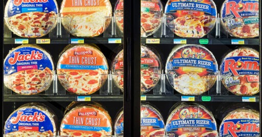 Frozen pizzas in ShelfHero on-shelf merchandising system